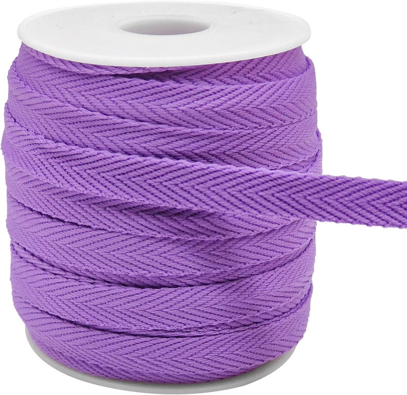 Evora 3/8 Inch Herringbone Twill Tape - 25 Yards Polyester Cotton Fabric Trim, 1mm Thick Durable Soft Webbing Strap for Sewing & Garment, Crafting- Flat Double Fold Bias Tape (Purple 027) - Image 1